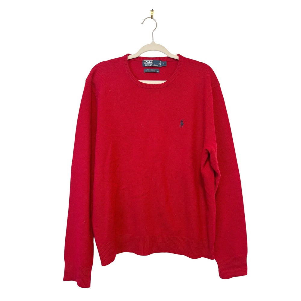 Polo‎ Ralph Lauren Red Lambs Wool Crewneck Sweater Pony Logo Knit Mens XL